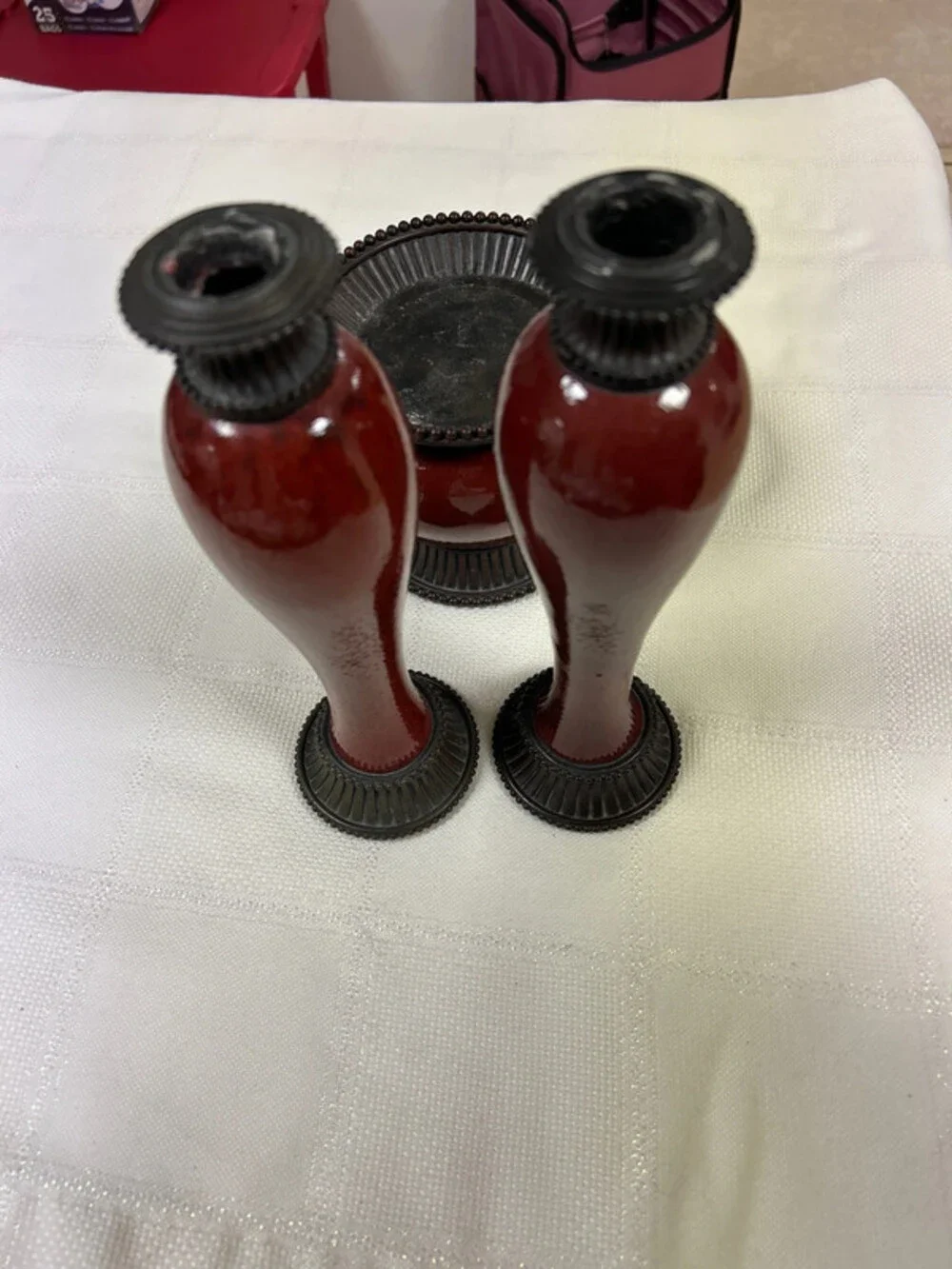 Party Lite moroccan spice rusty red ceramic candle holders set of three - Picture 2 of 9